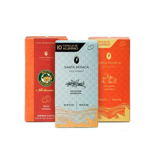 Kit Cápsulas Aromatizadas Santa Monica - Baunilha, Caramelo e Nutty Bavarian